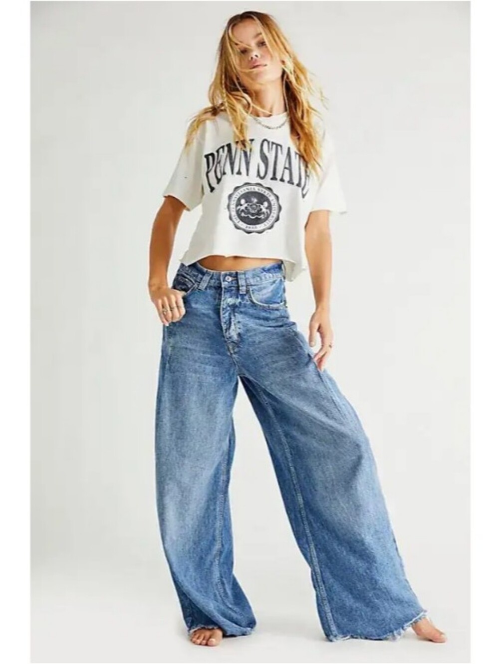 We The Free × Free People Old West Slouchy High Rise Wide Leg Jeans Canyon Blue
